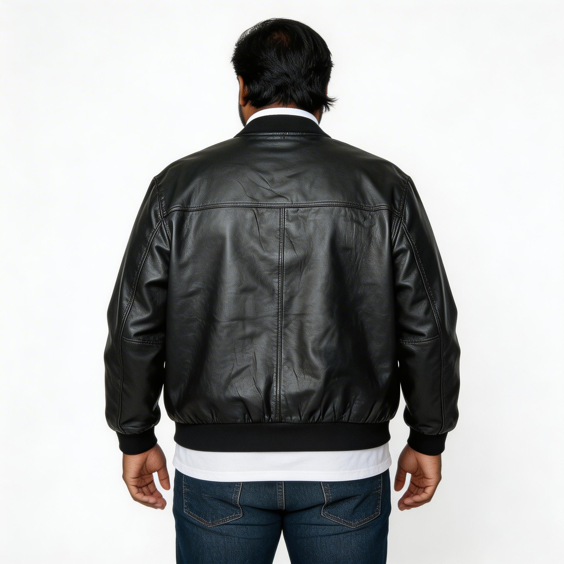 Black calf leather jacket.