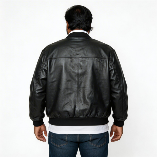 Black calf leather jacket.