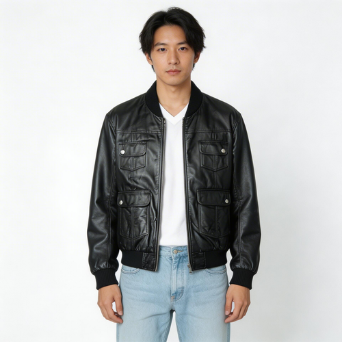 Black calf leather jacket.