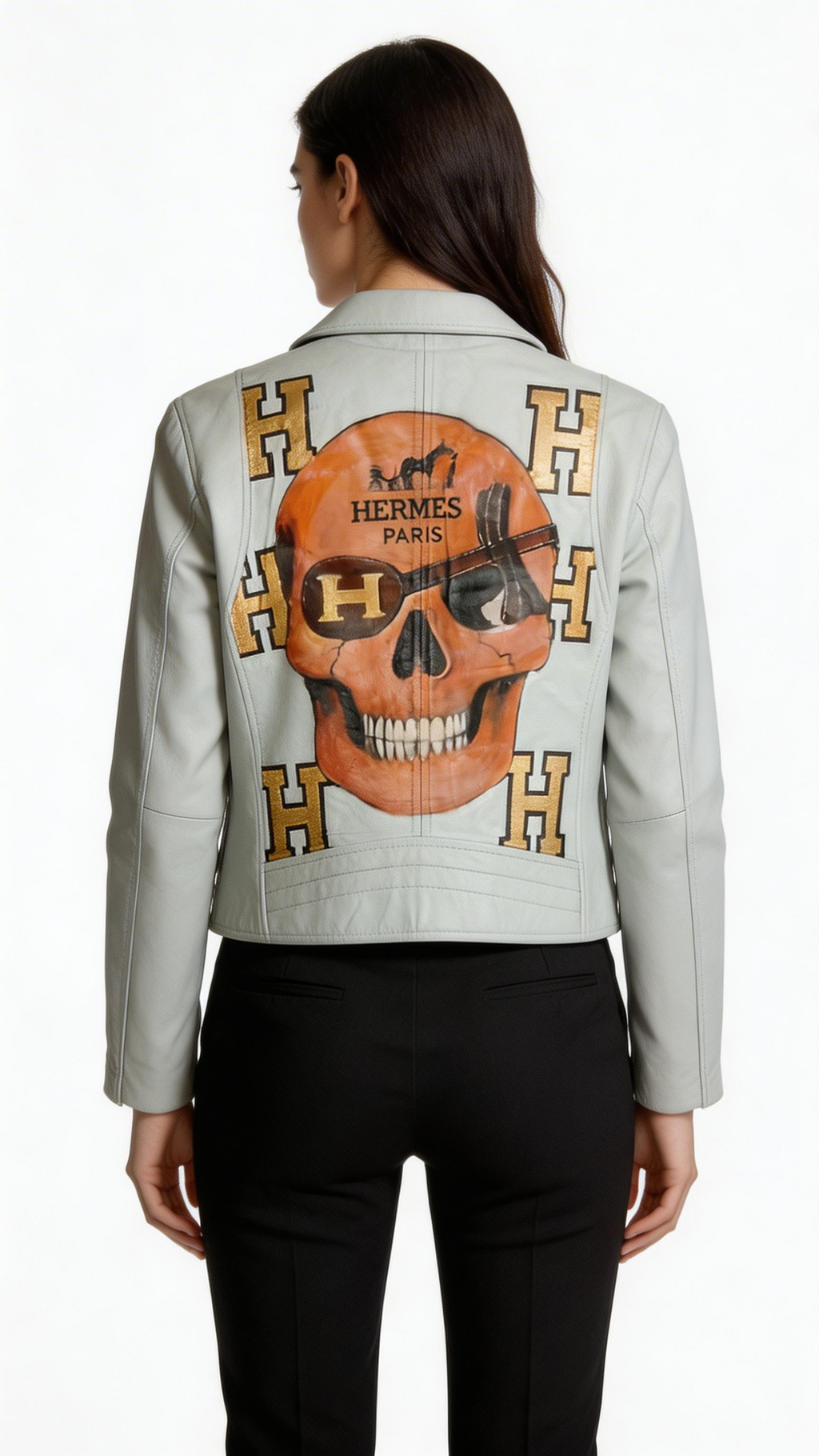 White leather Lambskin ladies jacket.