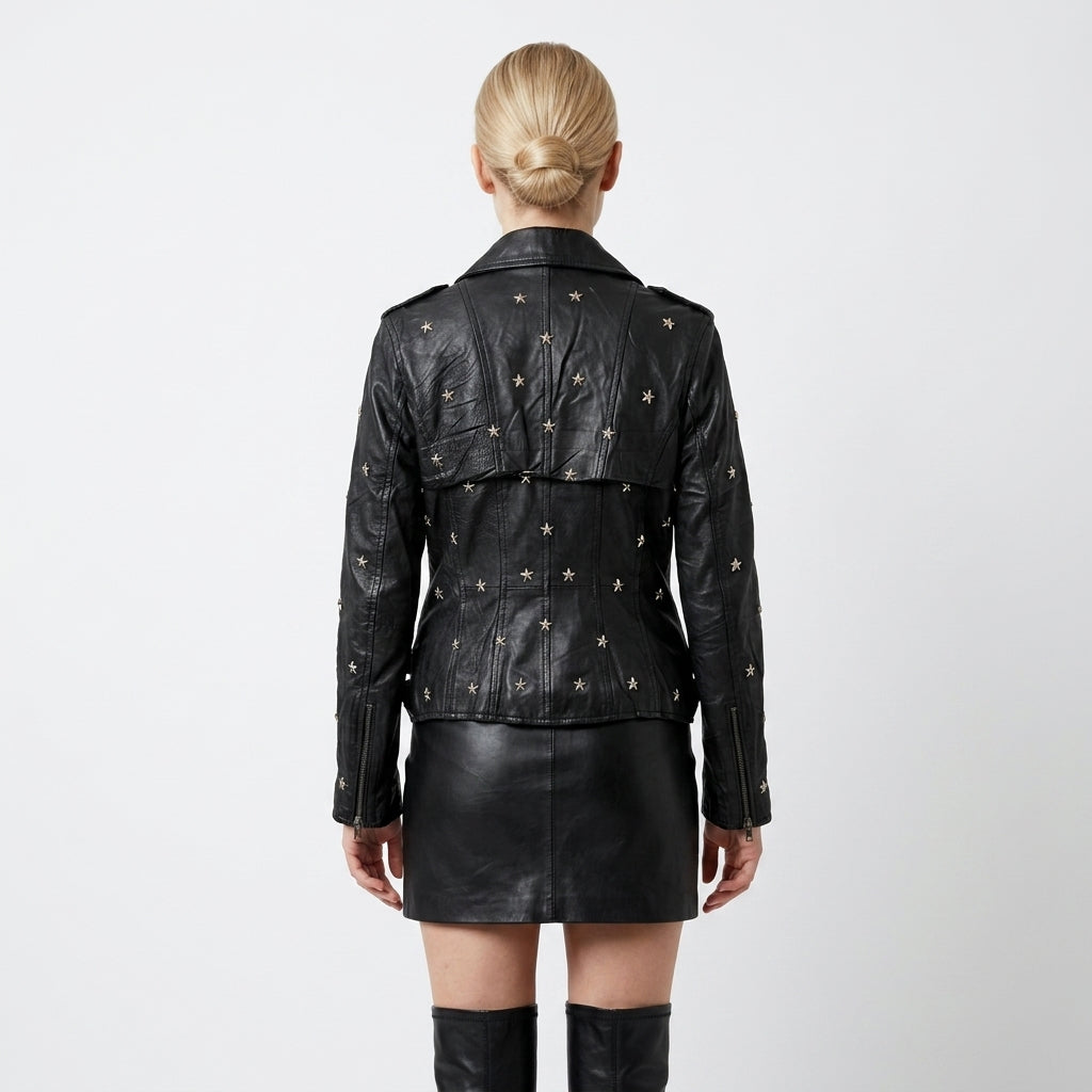 Ladies black leather jacket.