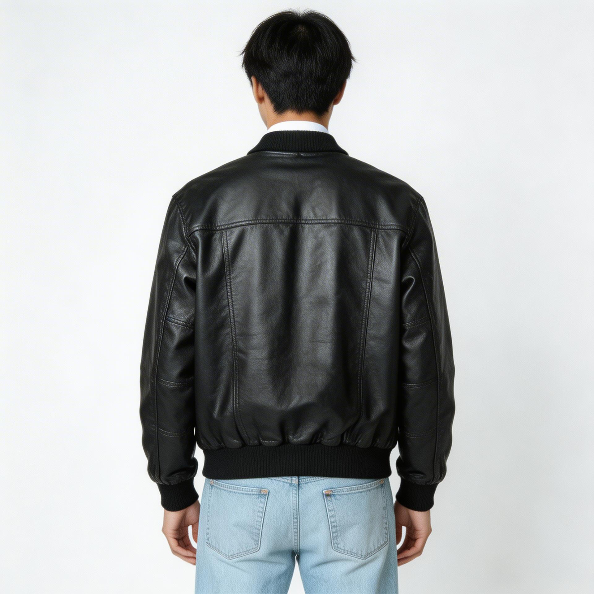 Black calf leather jacket.