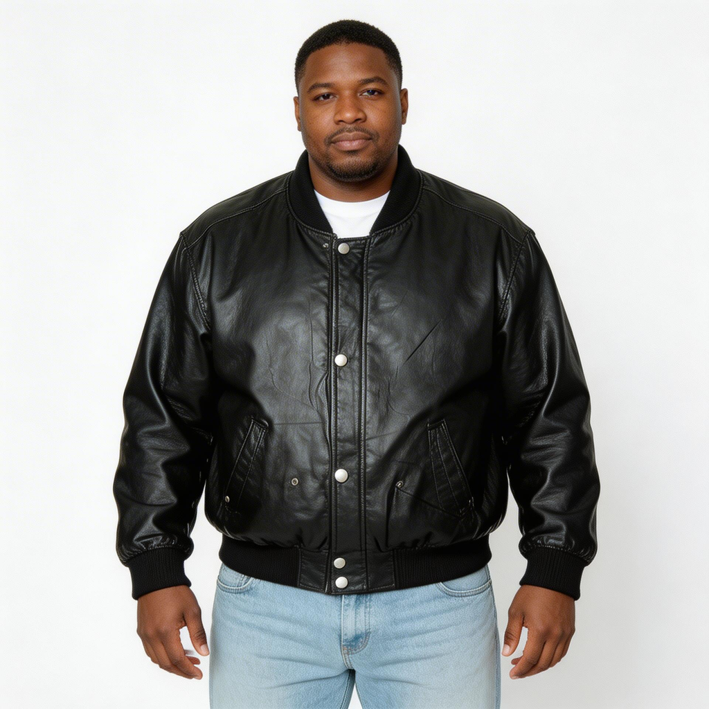 Black leather jacket.