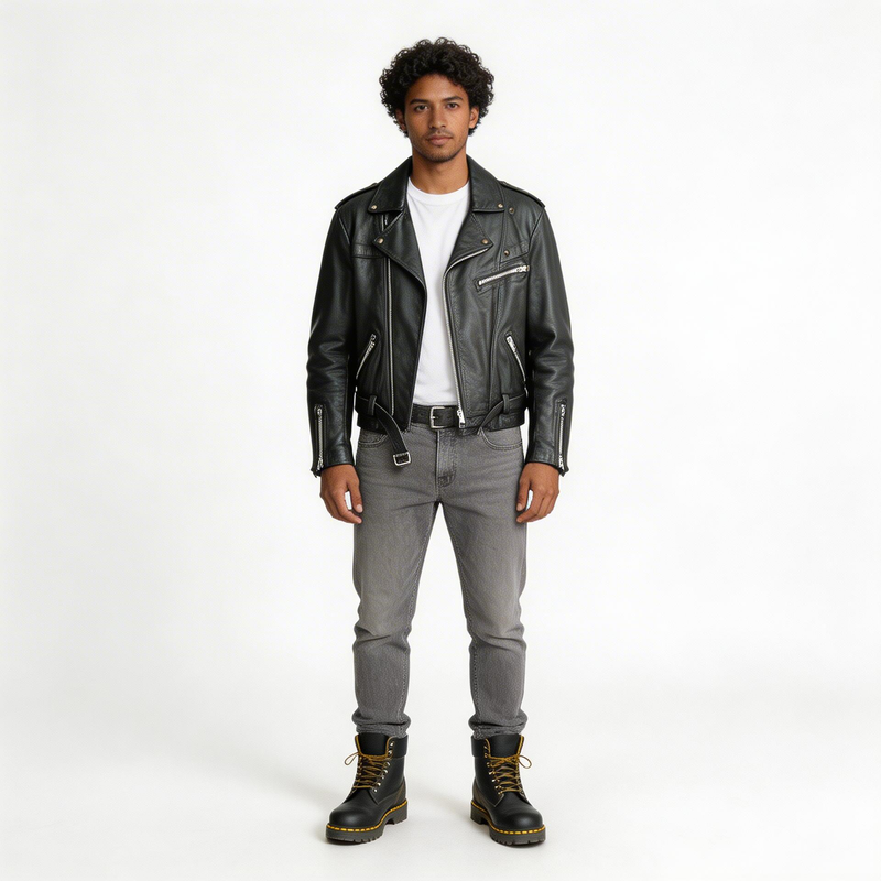 Black leather jacket for man.
