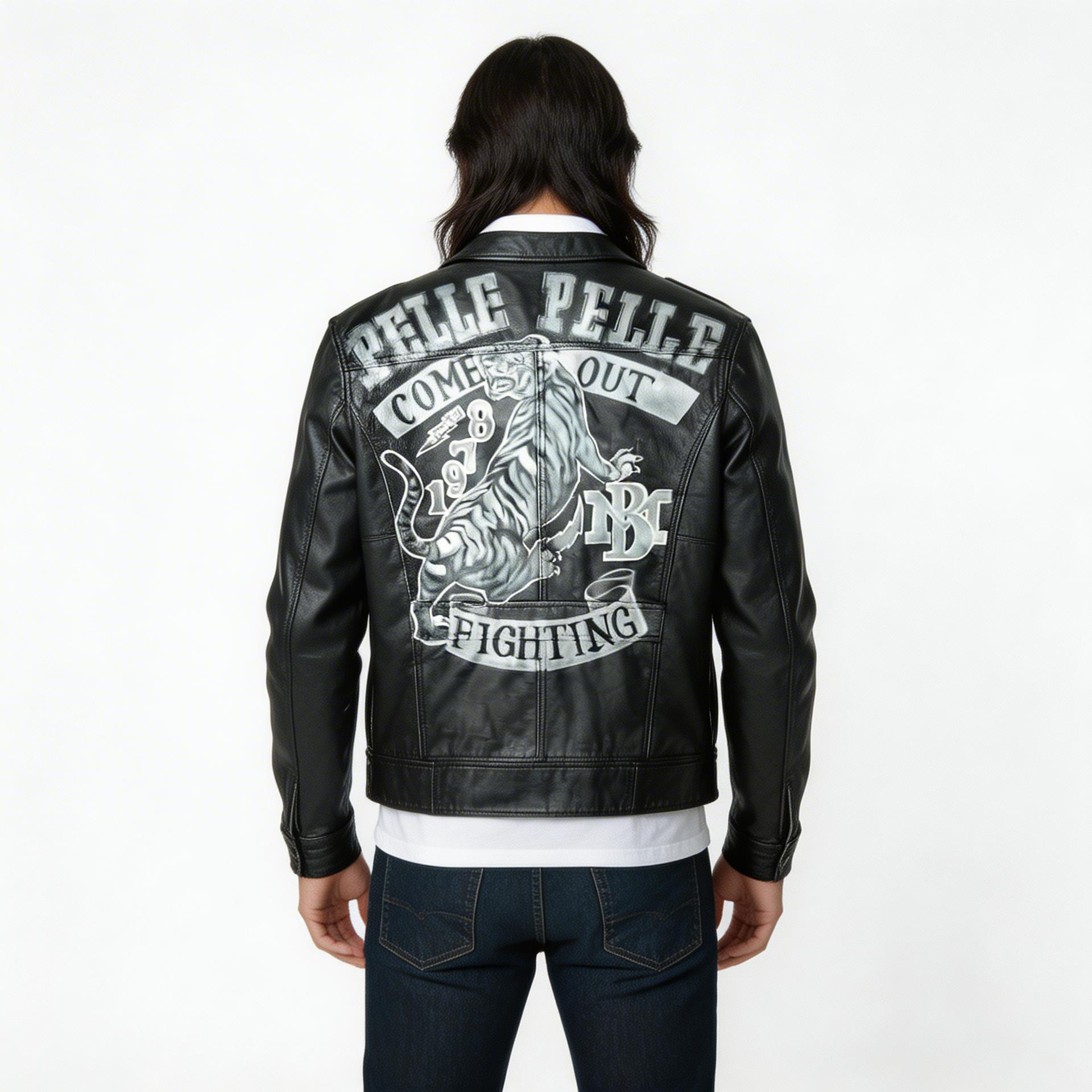 Black leather jacket.