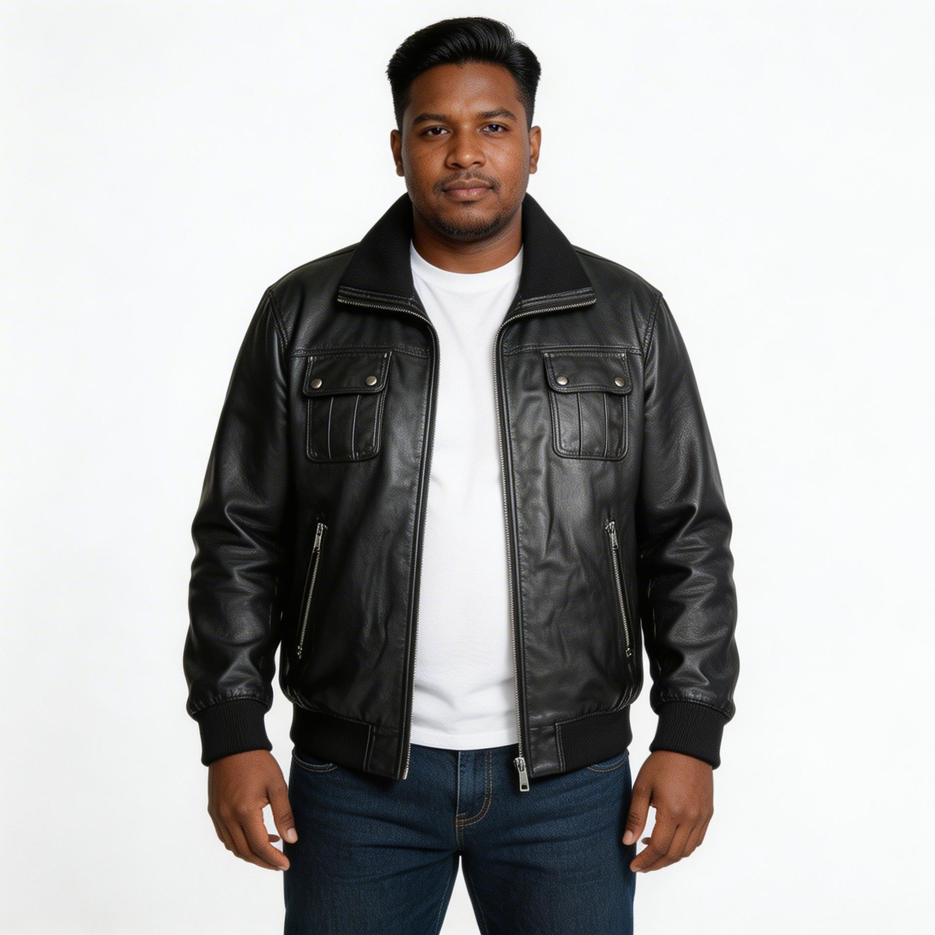 Black calf leather jacket for man.