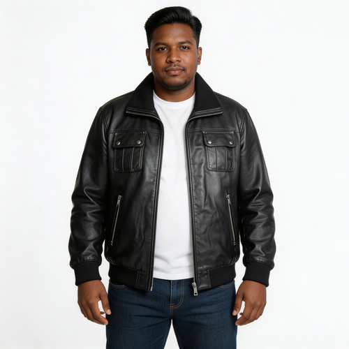 Black calf leather jacket for man.