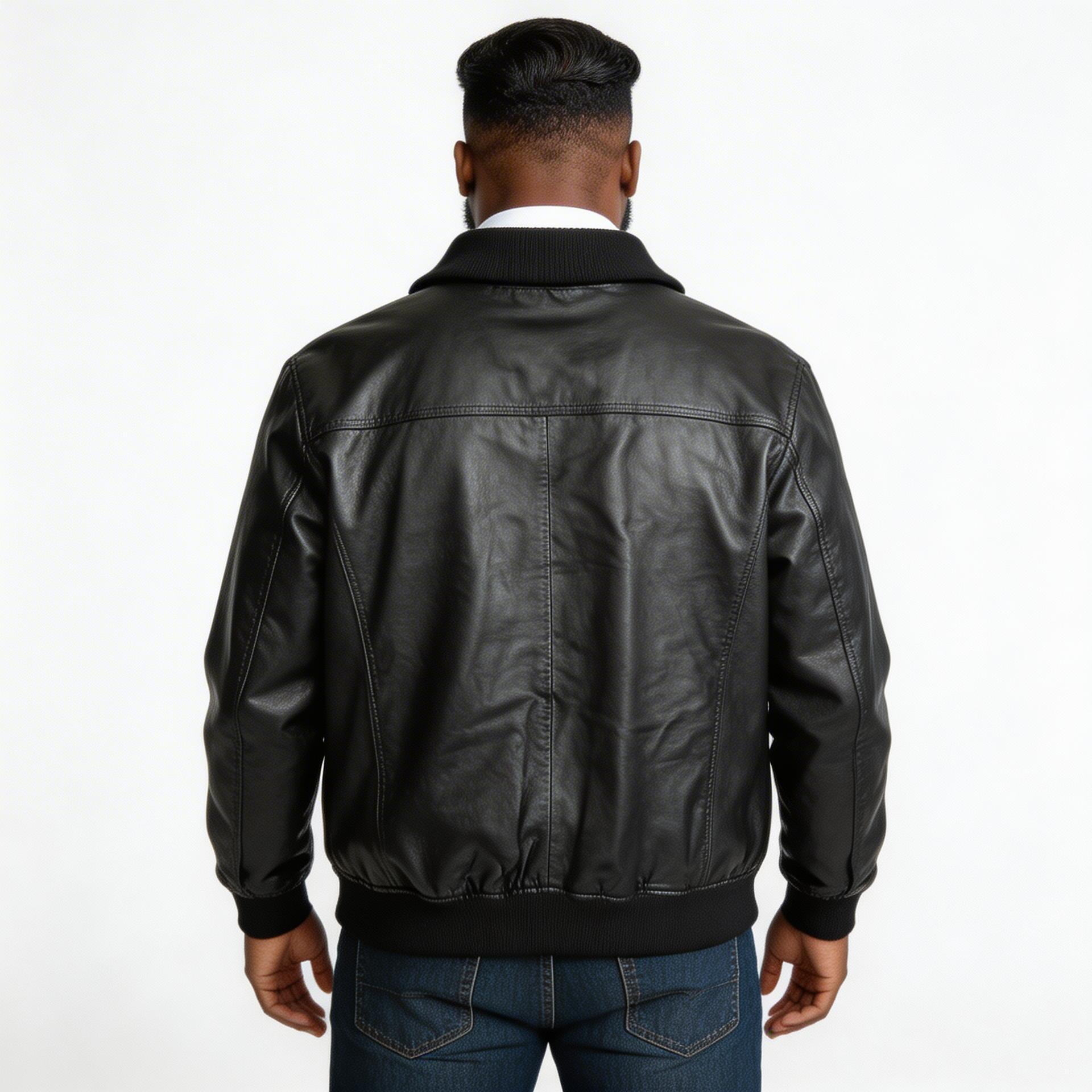 Black calf leather jacket for man.