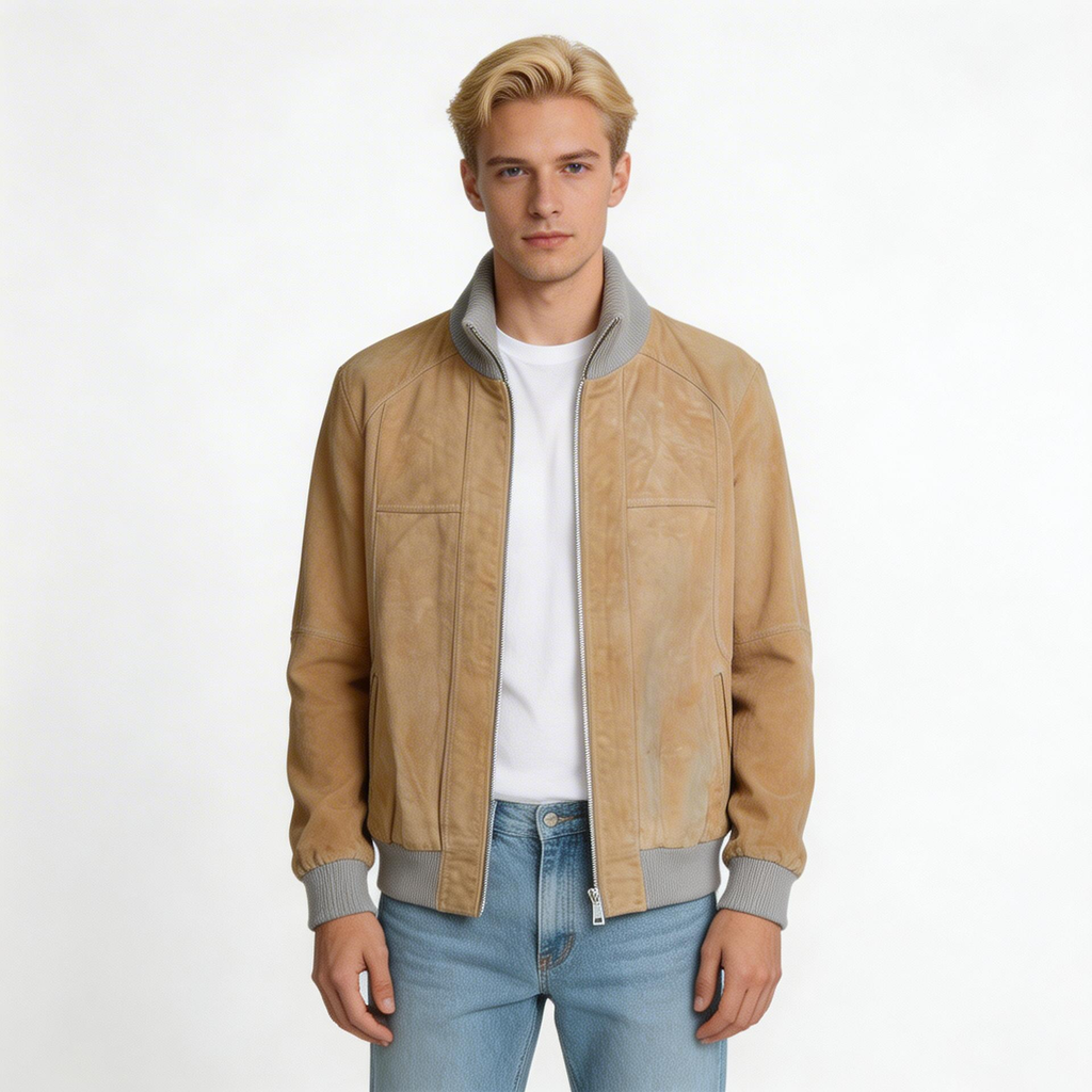 Yellow suede leather jacket for man.