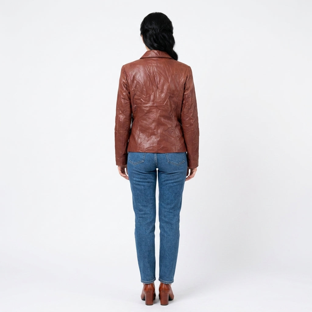 Ladies rusted red leather jacket.