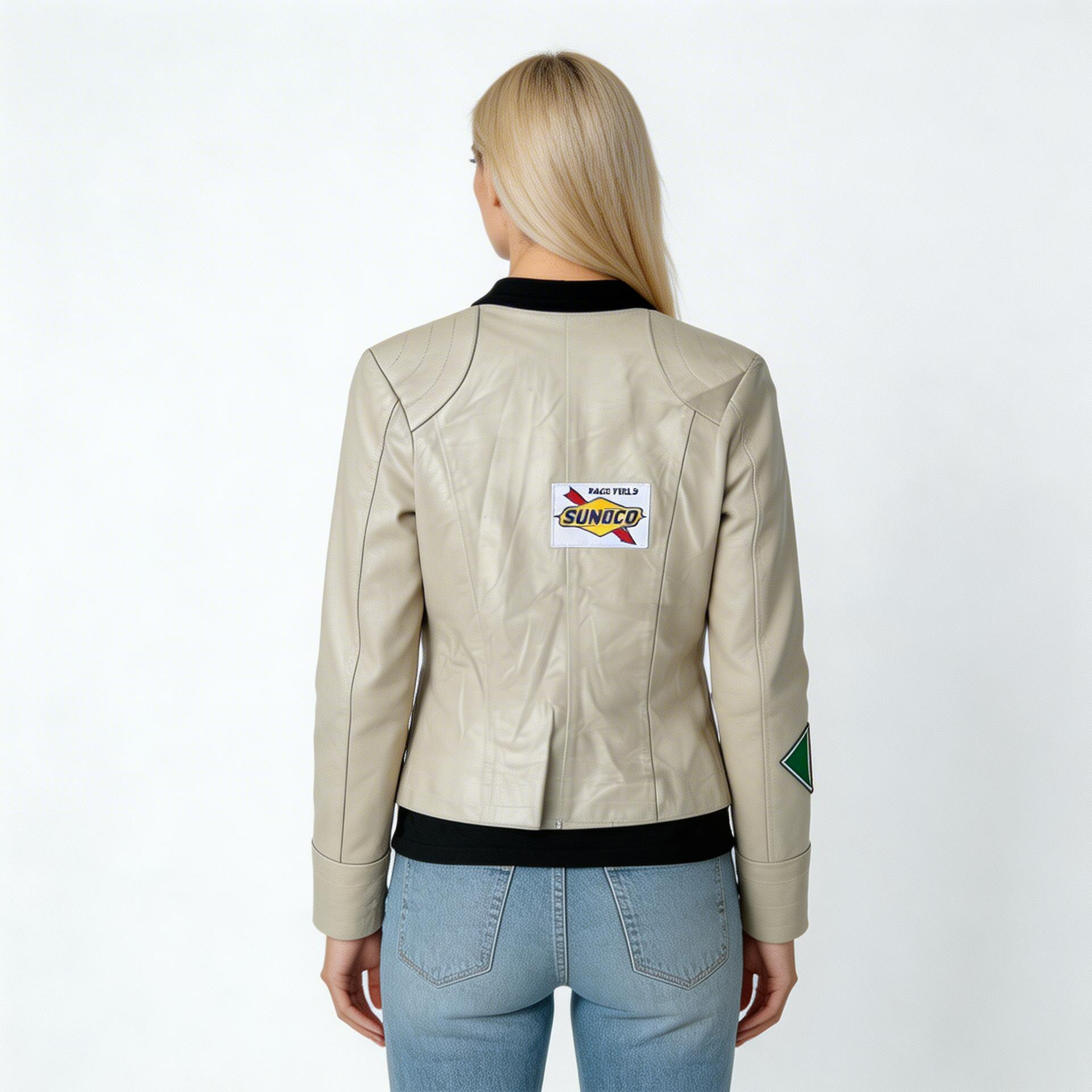 Ladies cream white leather jacket.