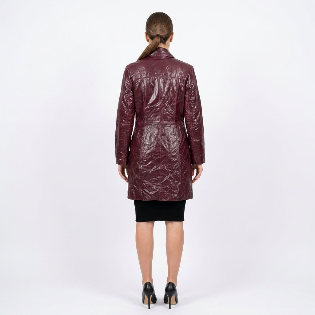 Burgundy  leather jacket for ladies.