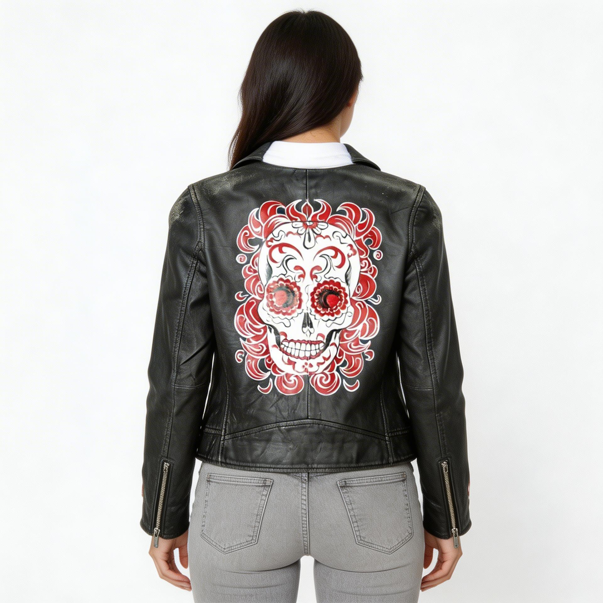 Ladies black charcoal leather jacket.