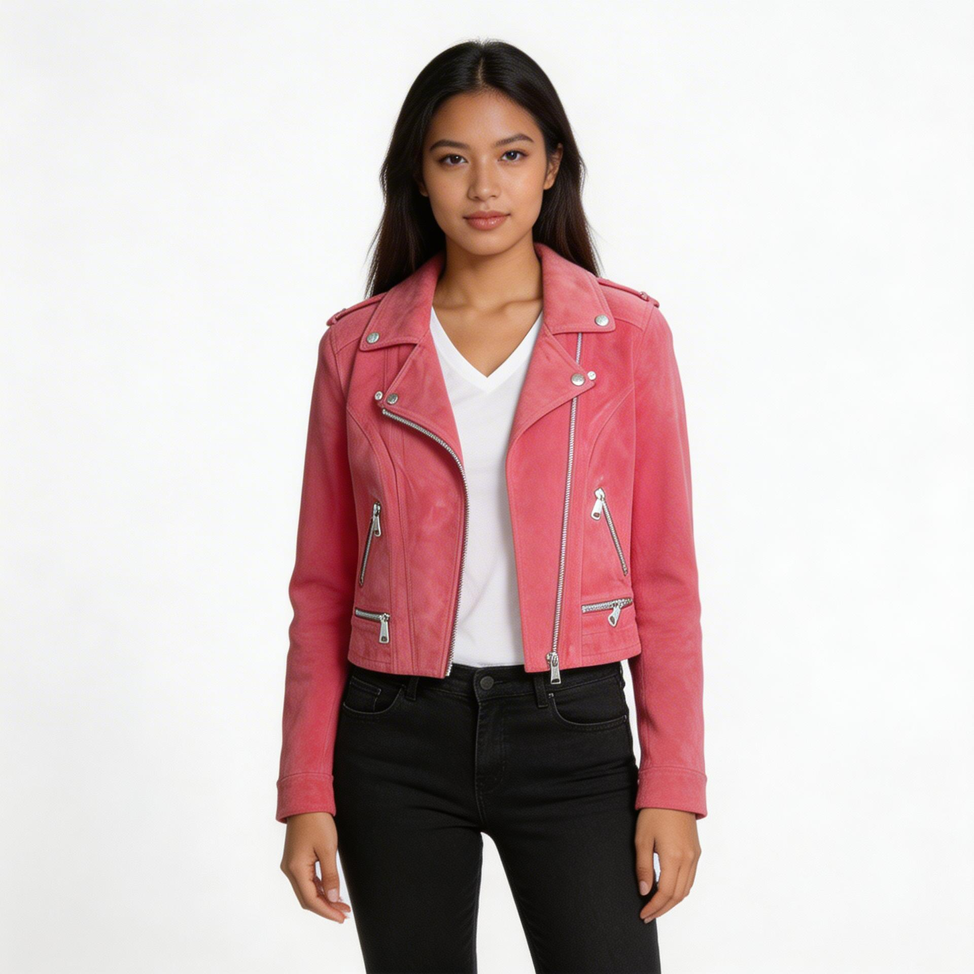 Ladies Red suede leather jacket.