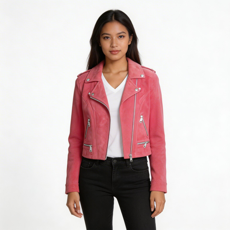 Ladies Red suede leather jacket.