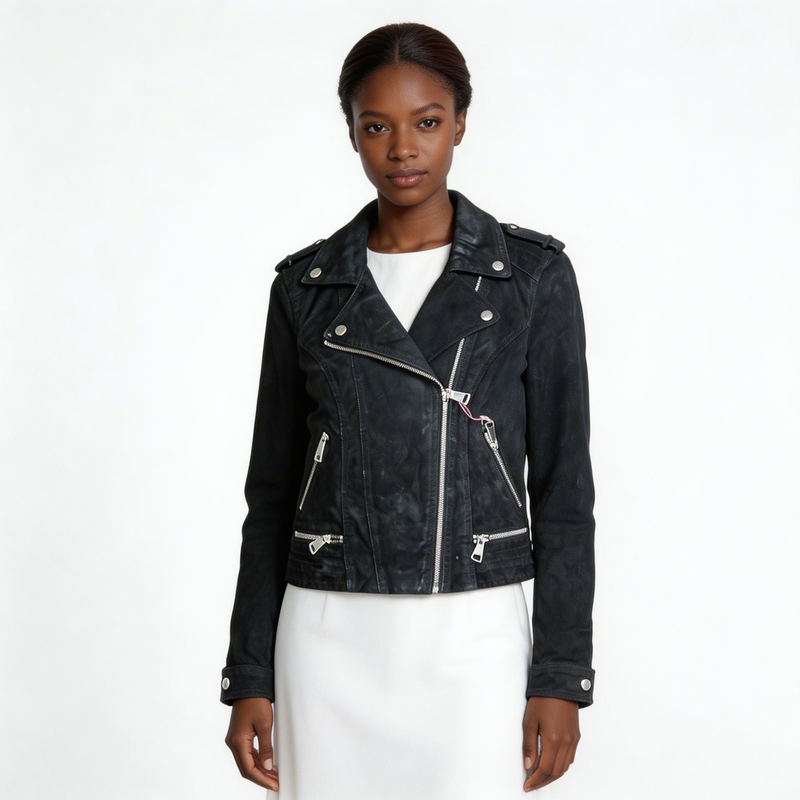 Black leather jacket.