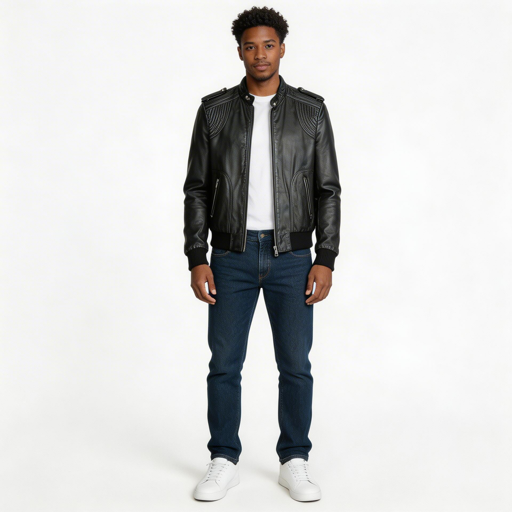 Black leather jacket for man.