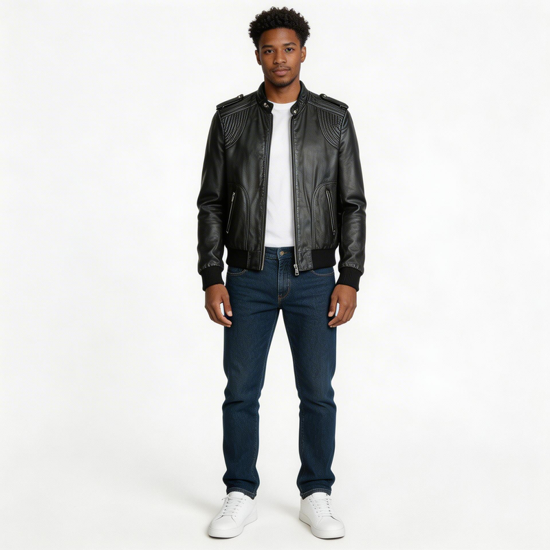 Black leather jacket for man.