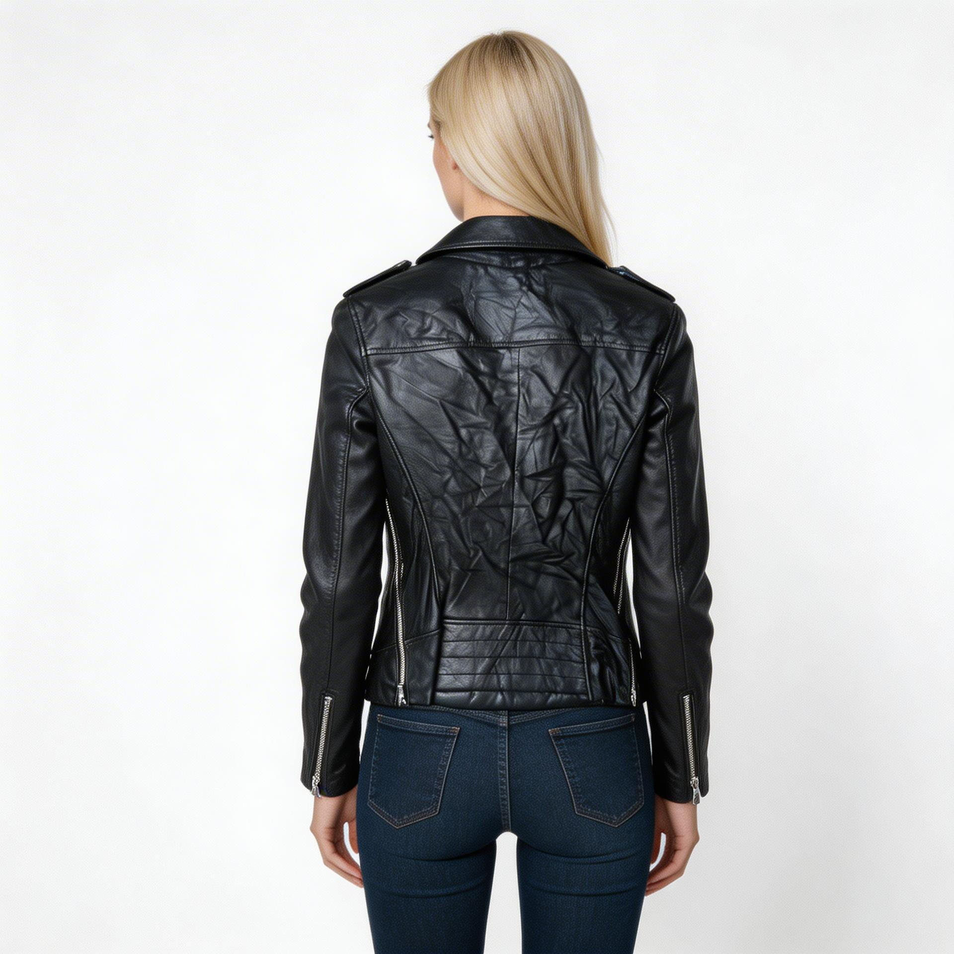 Black lambskin leather jacket.