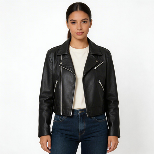 Black calf leather jacket.