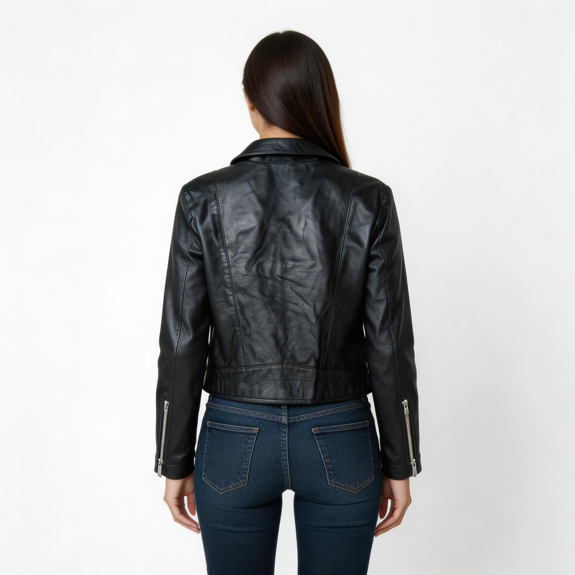 Black calf leather jacket.