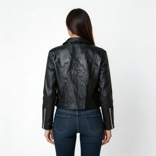Black calf leather jacket.