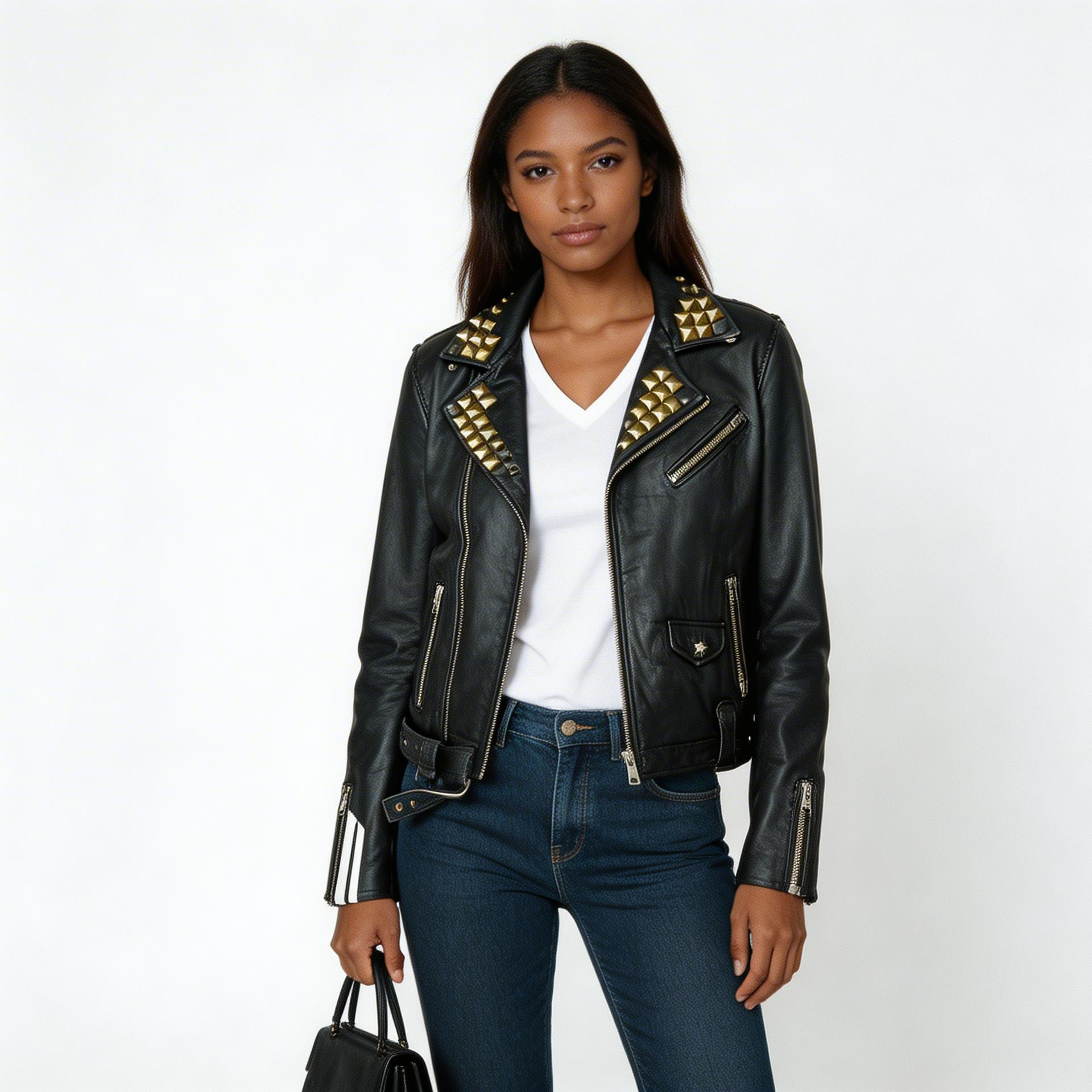 Ladies black leather jacket.