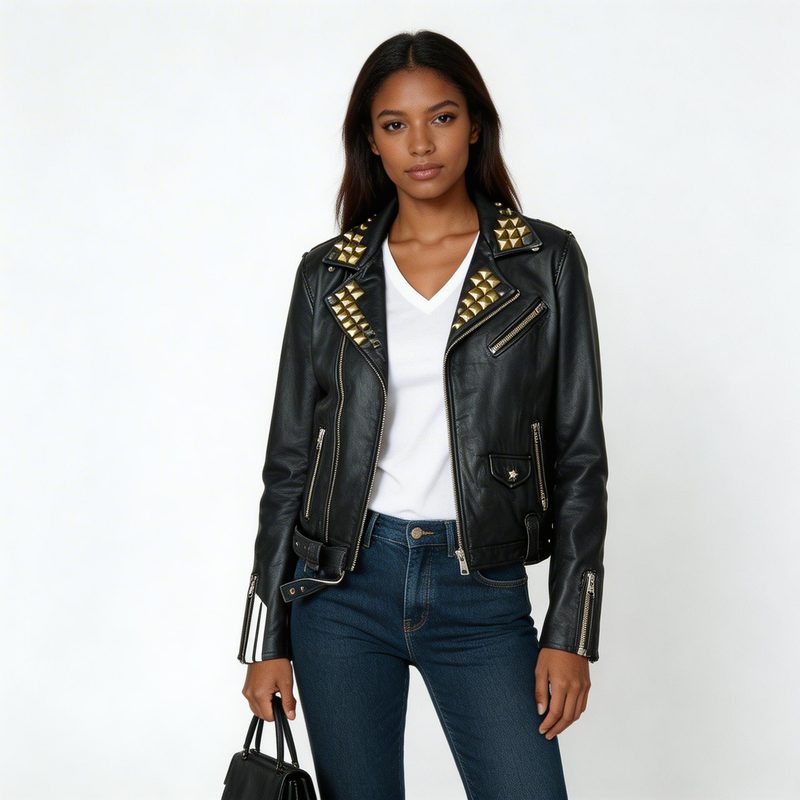 Ladies black leather jacket.