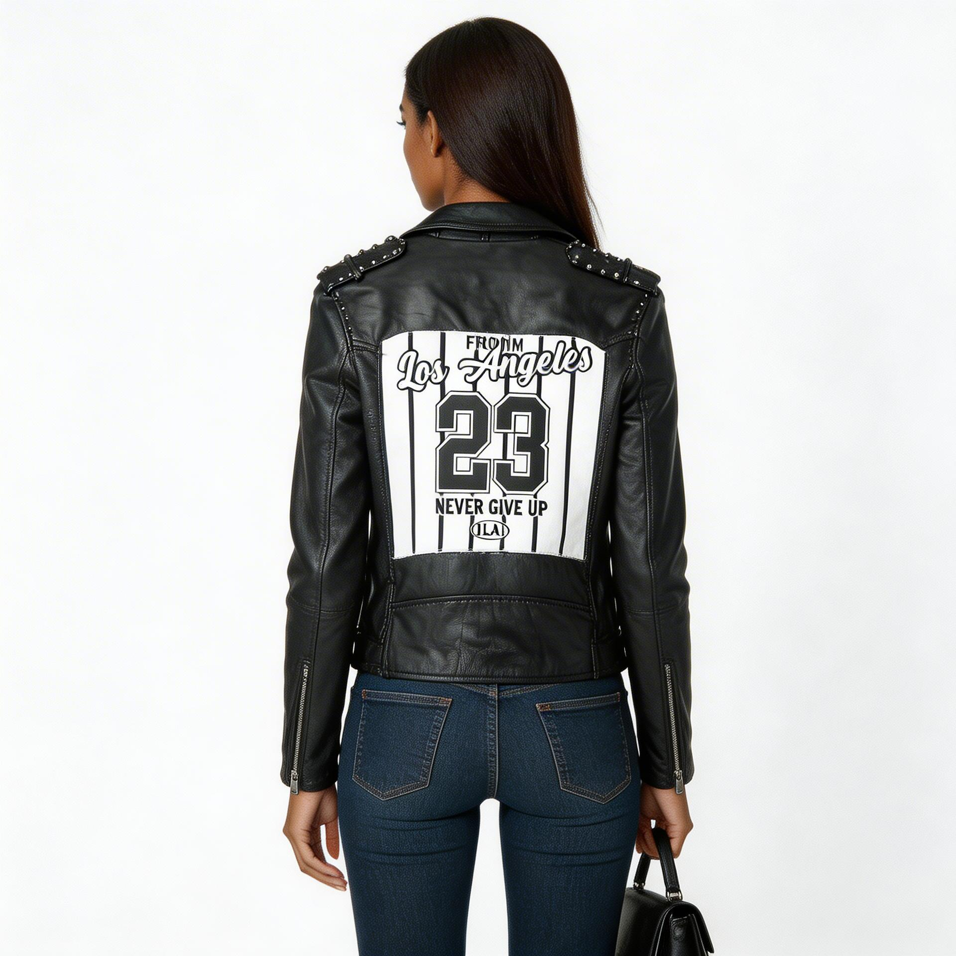 Ladies black leather jacket.