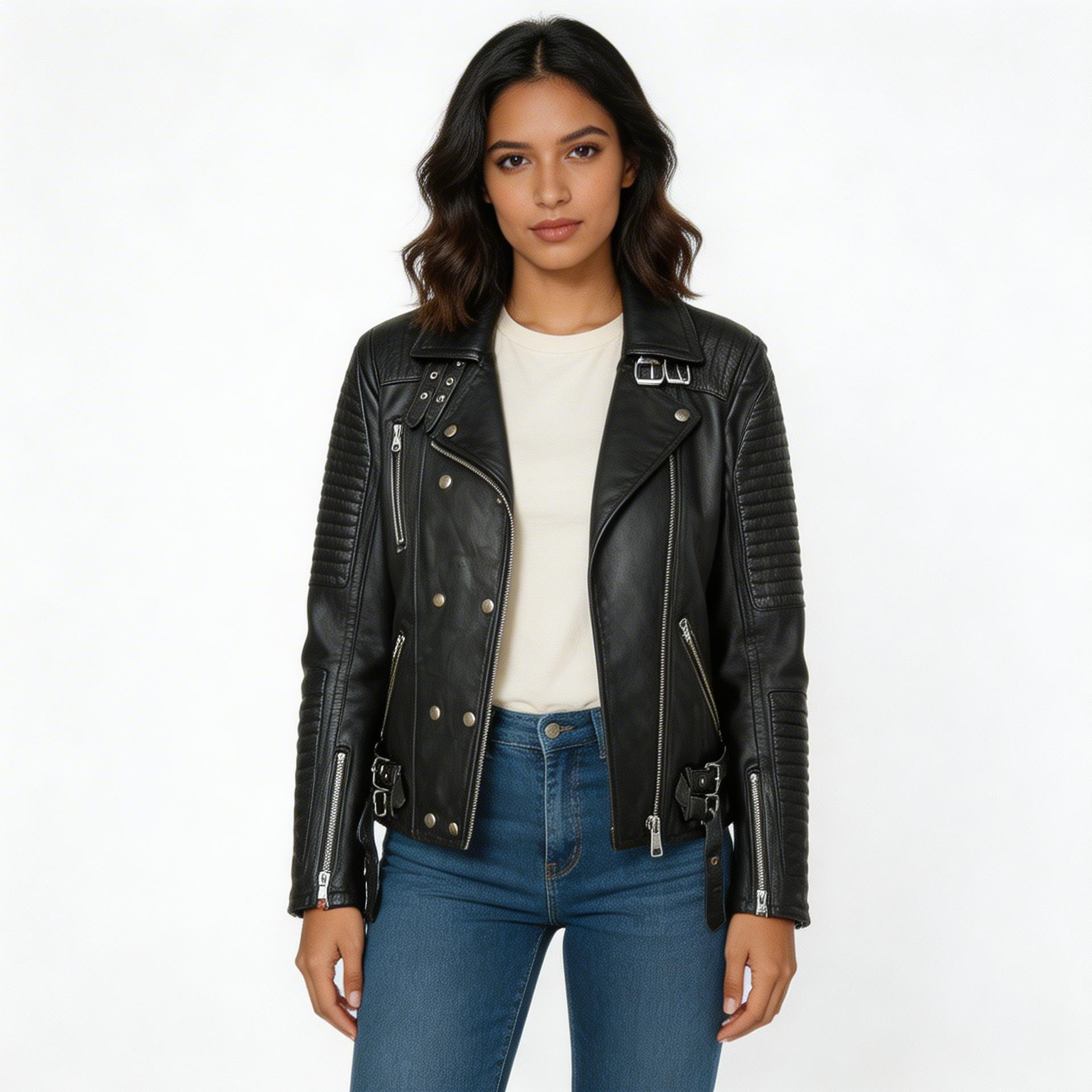 Ladies black leather jacket