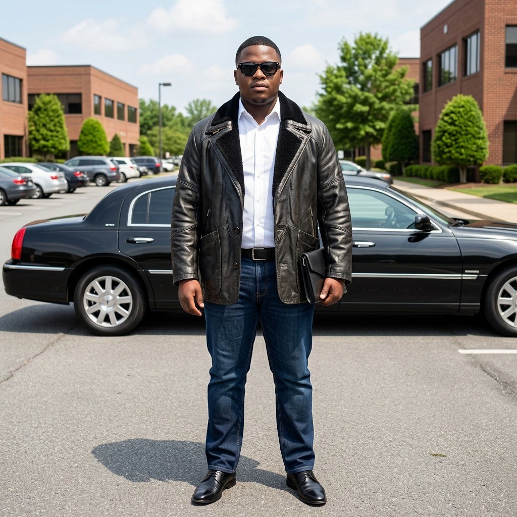 Black leather jacket for man