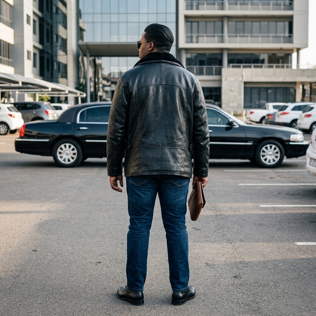 Black leather jacket for man