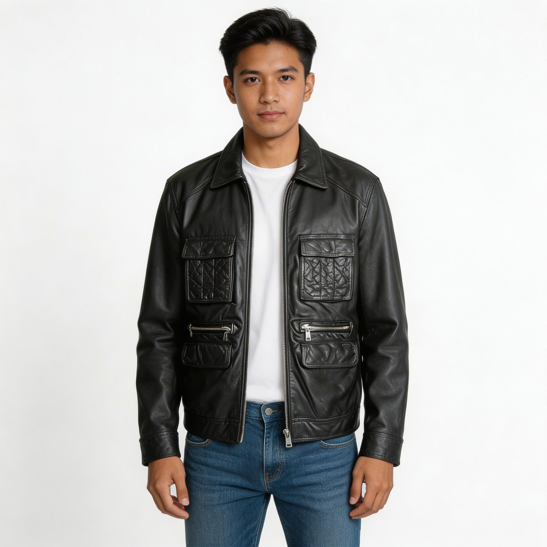 Black leather jacket for man.