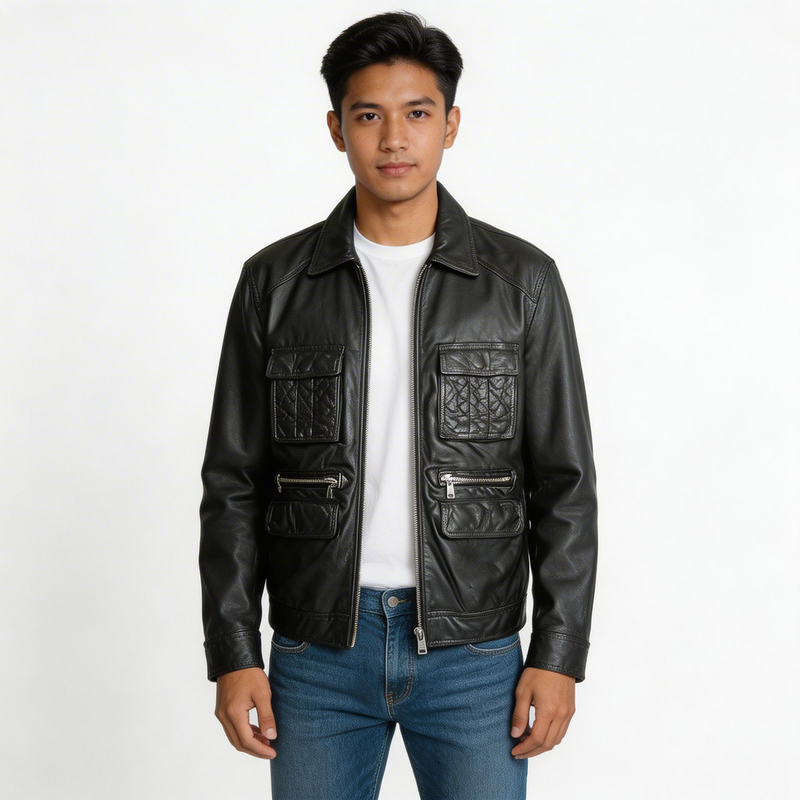 Black leather jacket for man.
