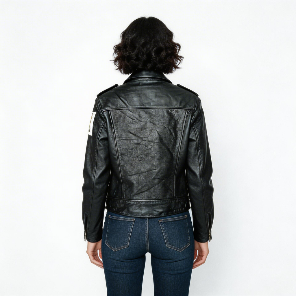 Ladies black leather jacket.