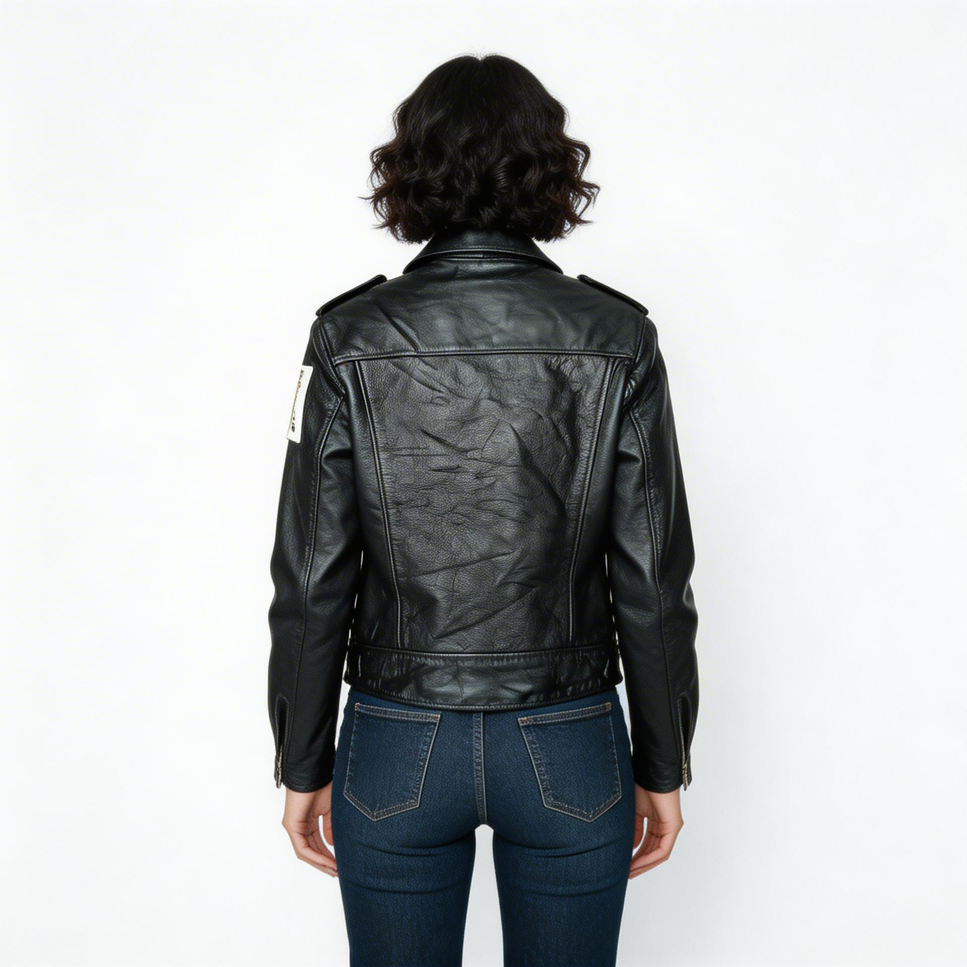 Ladies black leather jacket.