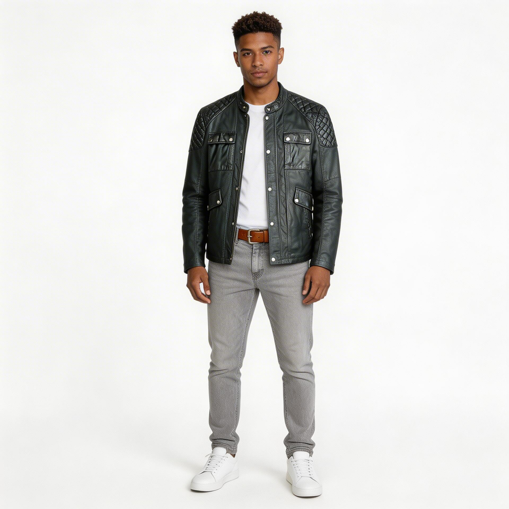 Black leather jacket for man.