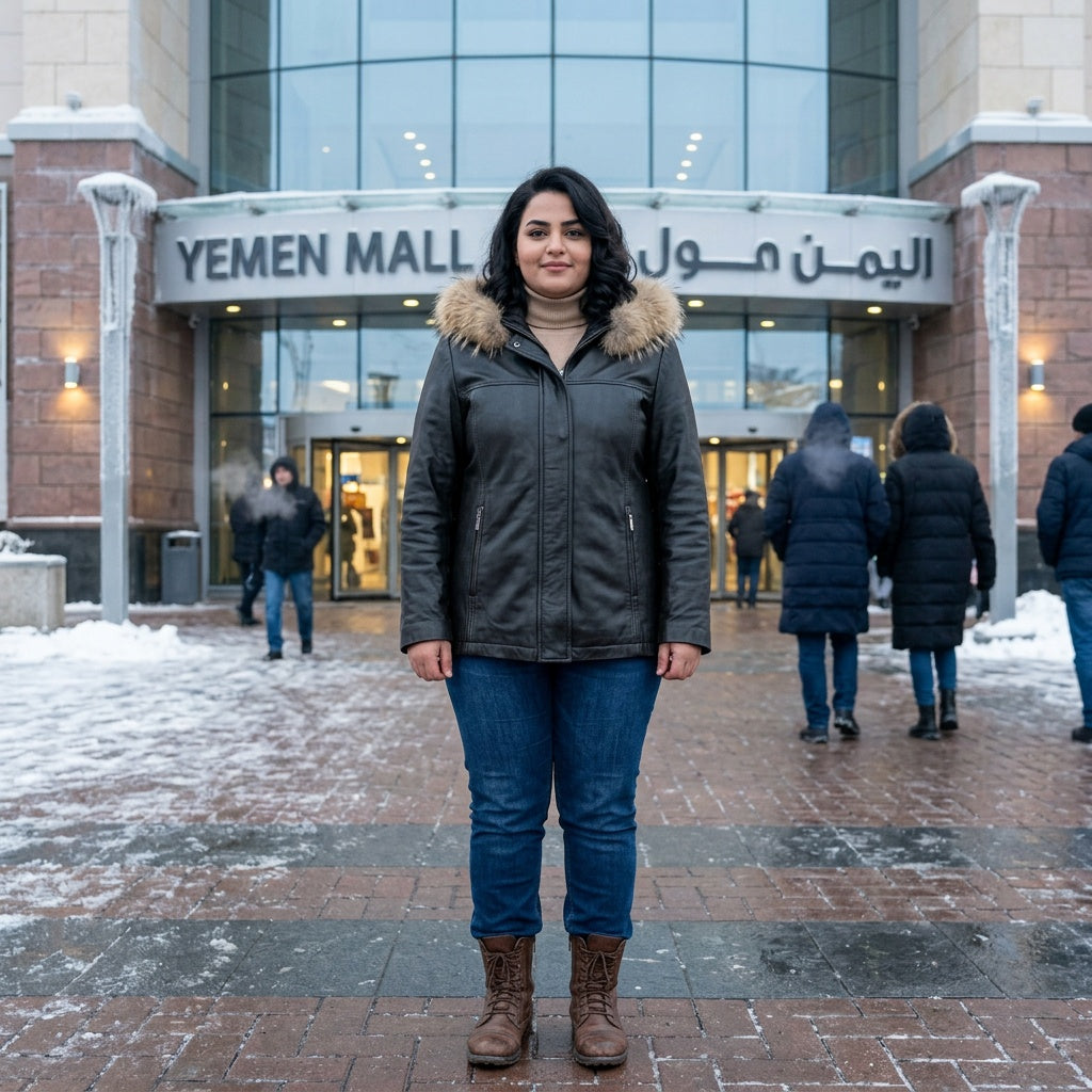 Ladies black leather jacket.