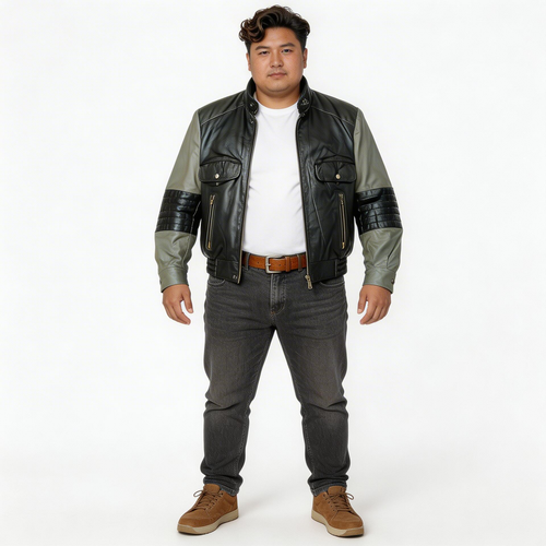 Black & Gray leather jacket for man.