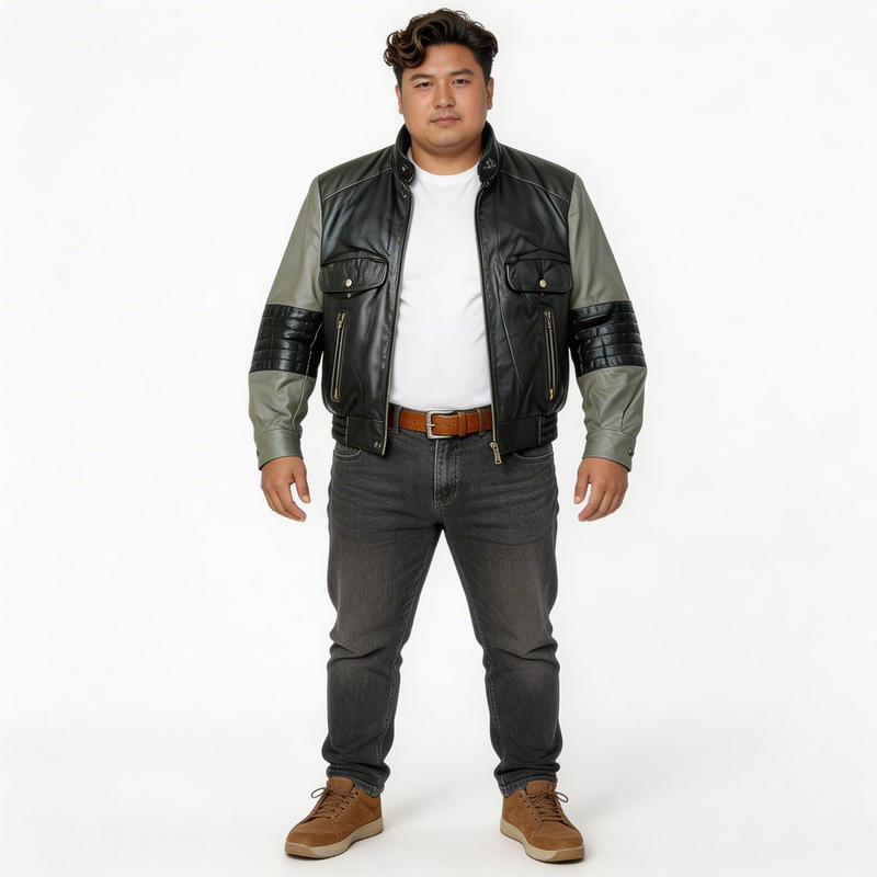 Black & Gray leather jacket for man.