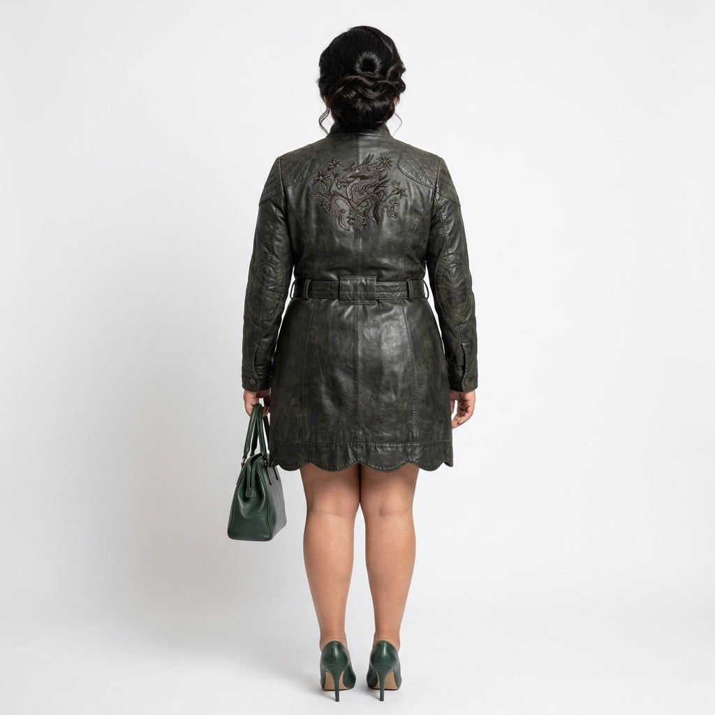 Ladies green leather jacket.
