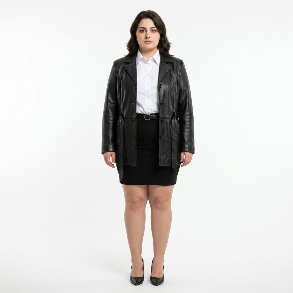 Ladies black leather jacket.