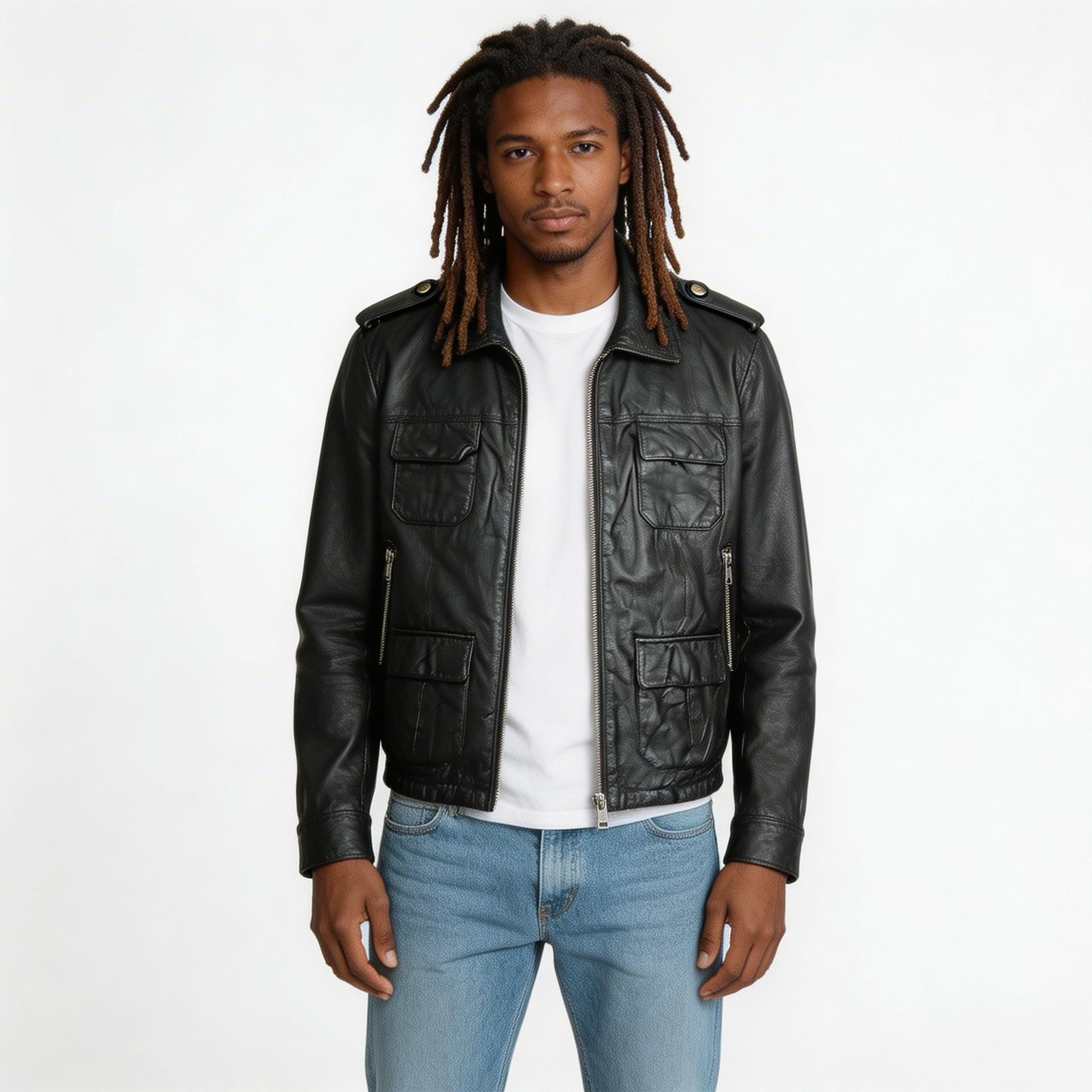 Black leather jacket for man.