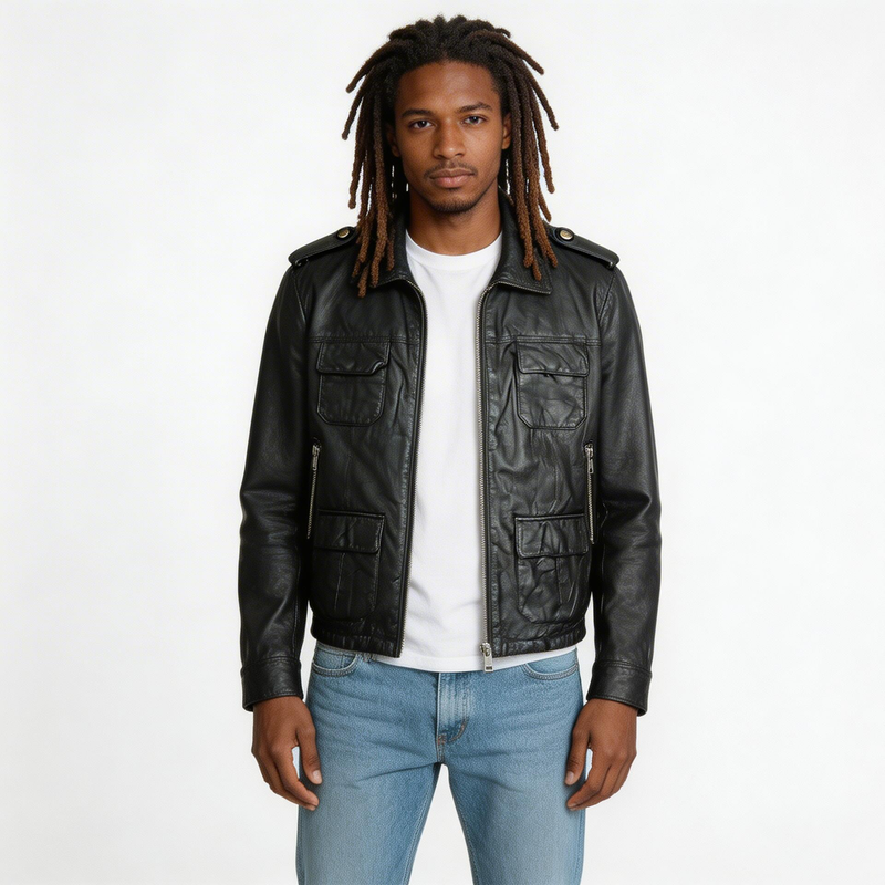 Black leather jacket for man.
