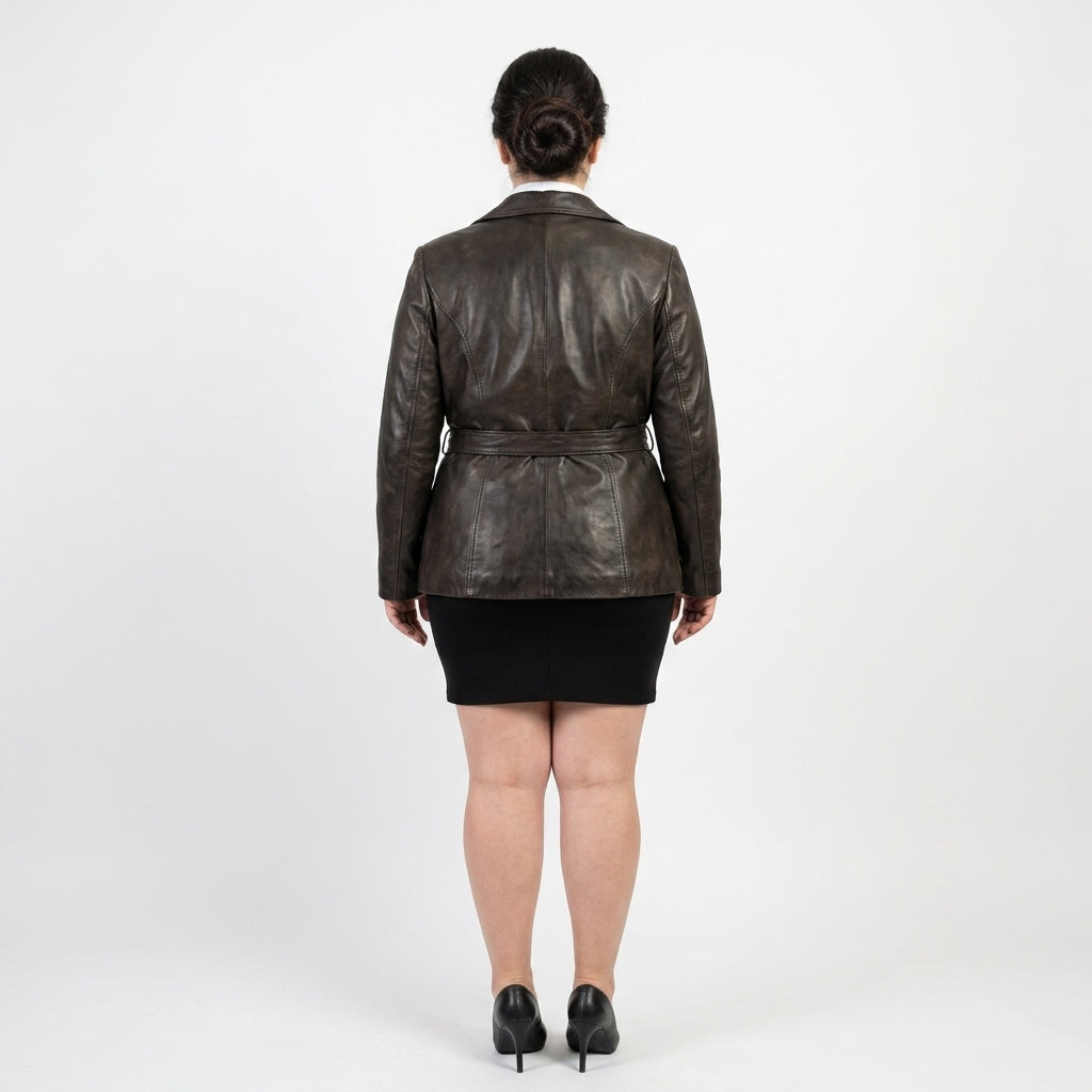 Ladies black leather jacket.