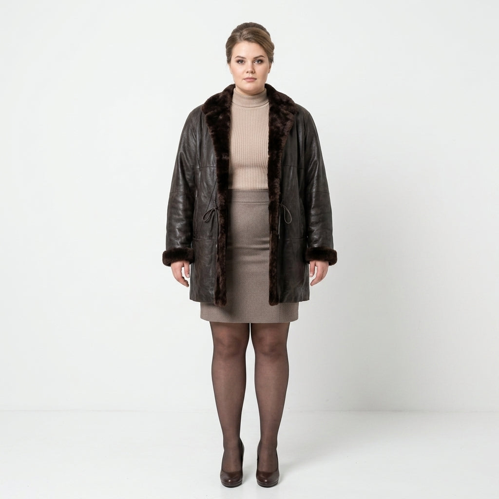 Ladies dark brown leather jacket.