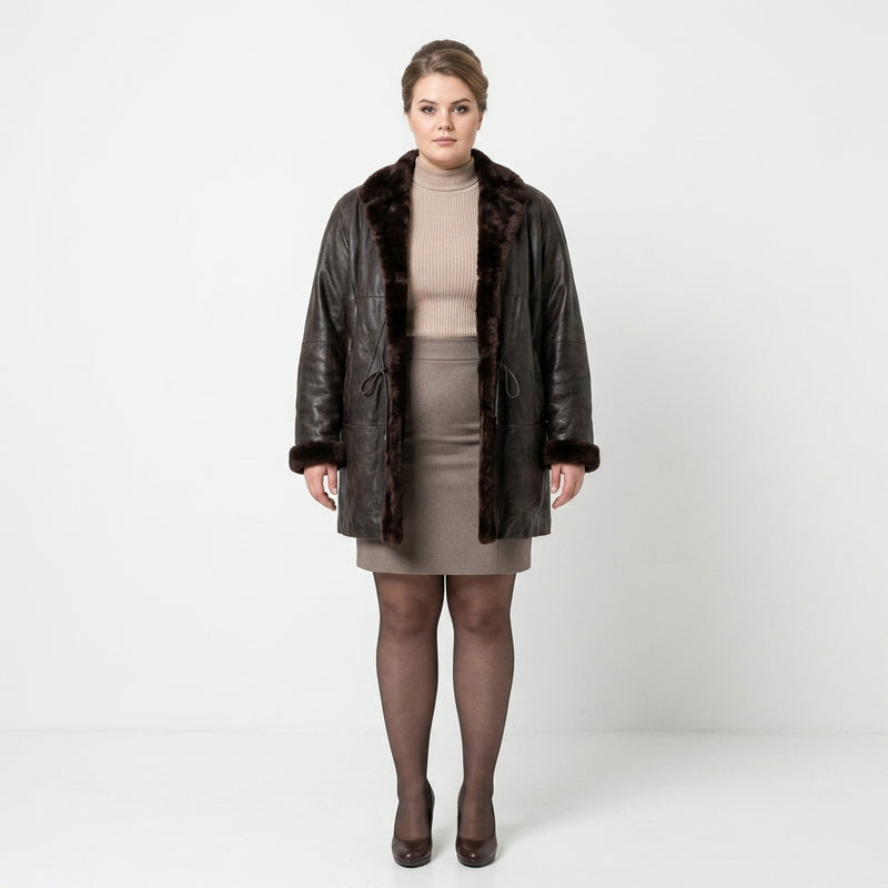 Ladies dark brown leather jacket.