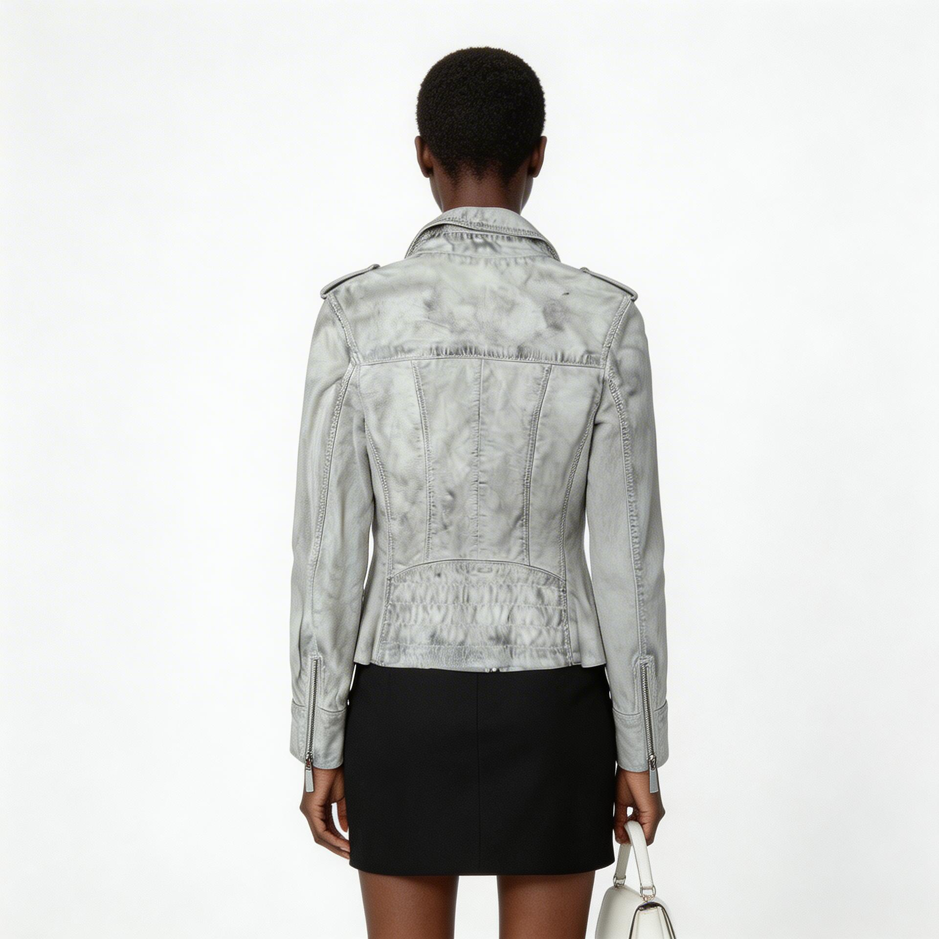Ladies dirty white leather jacket.