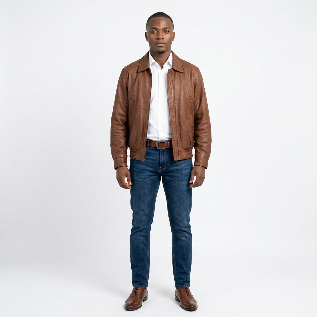 Brown leather jacket for man.