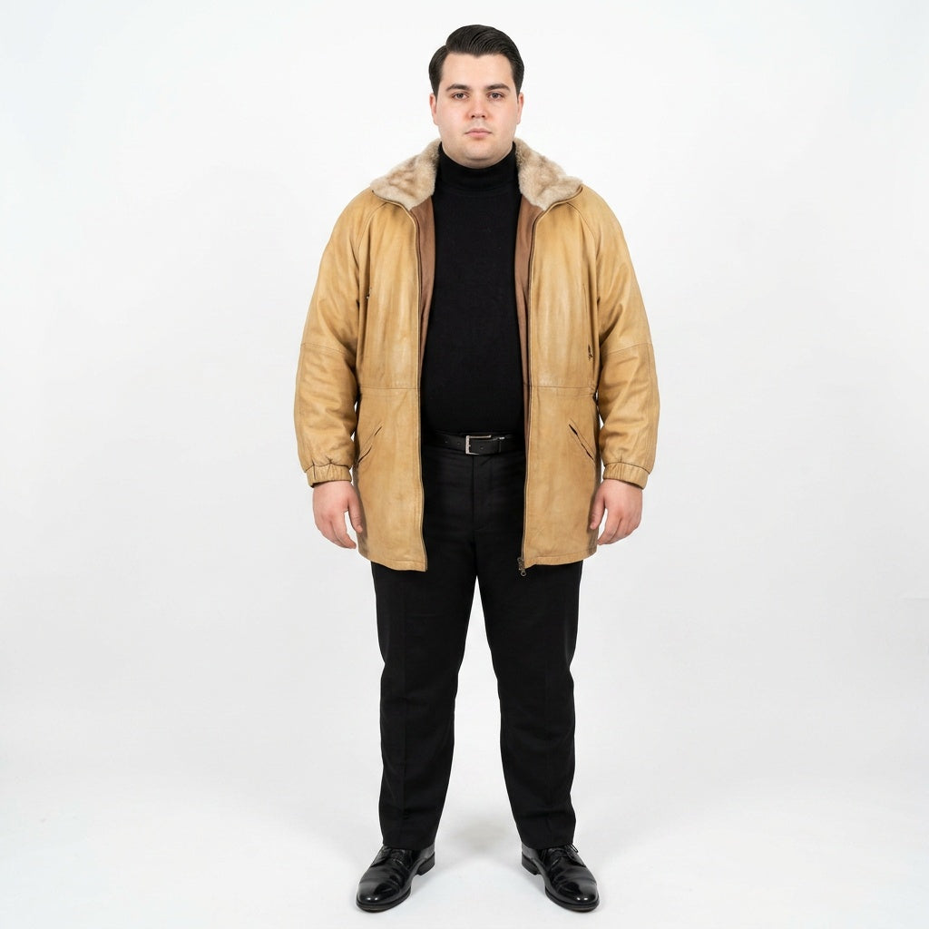 Camel color leather jacket for man.